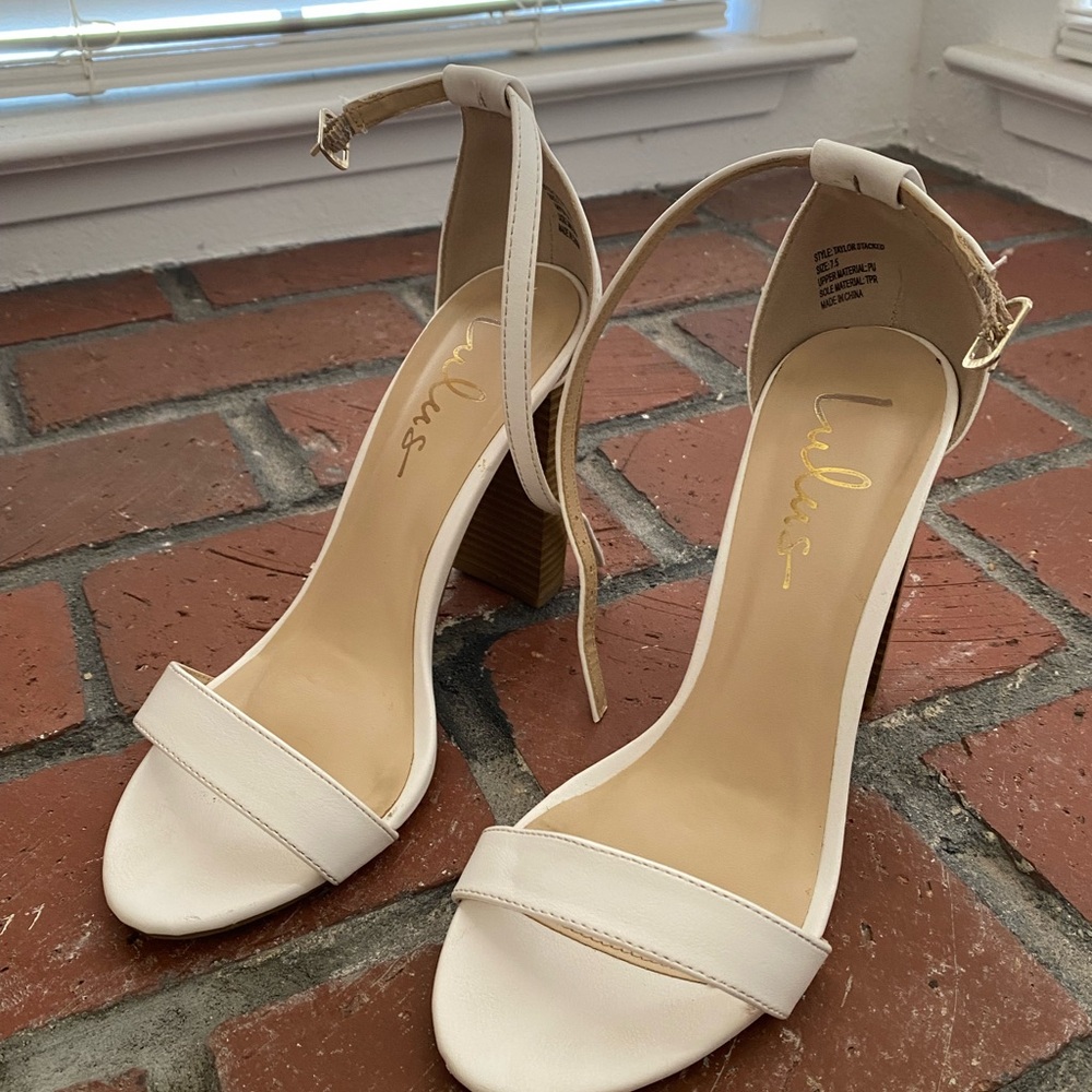 Lulu's Taylor Ivory Satin Ankle Strap Heels